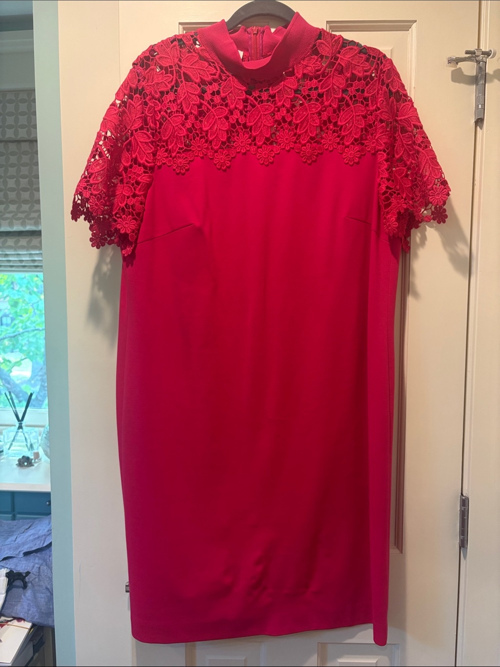Escada Hot Pink Lace-Yoke Knee Dress